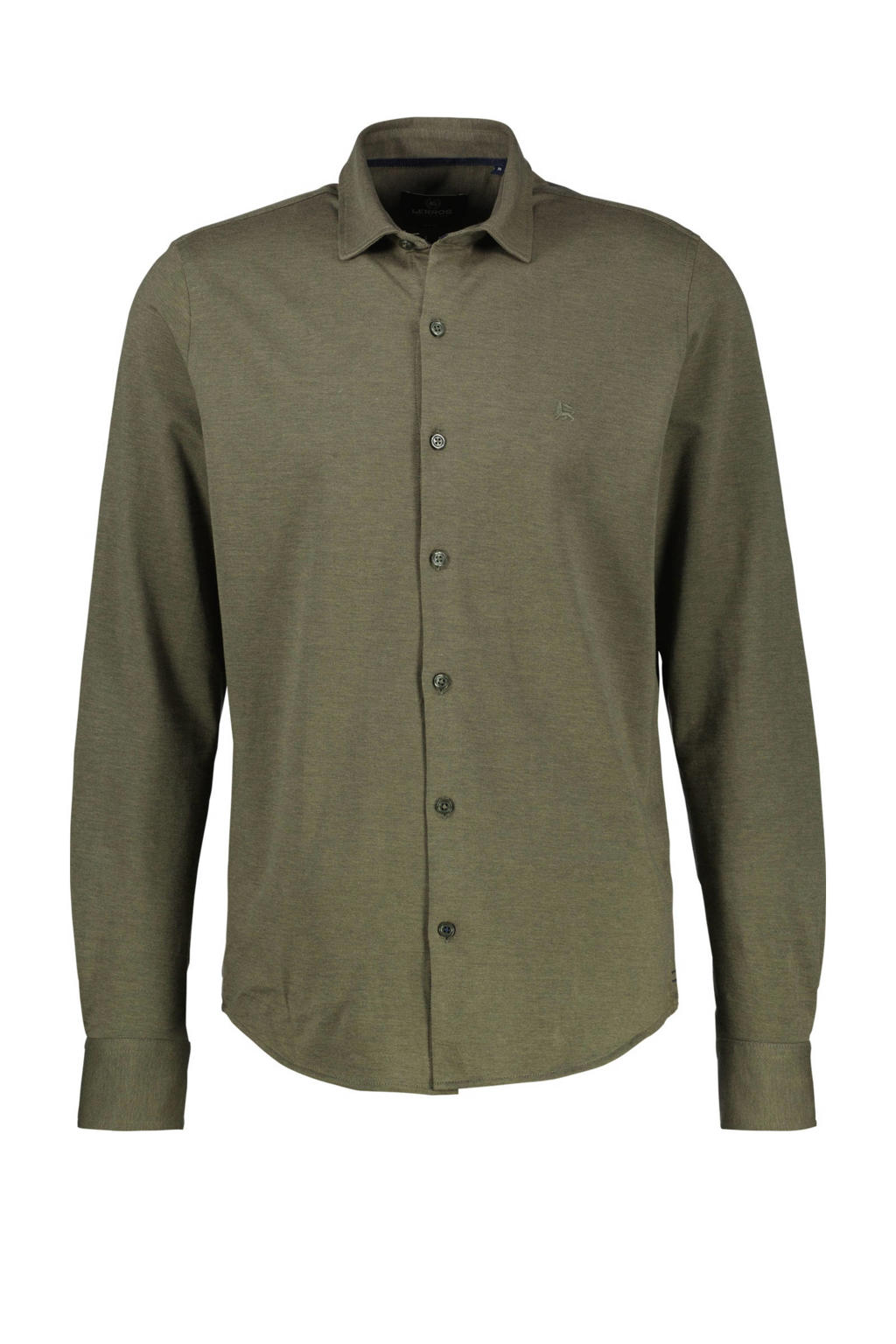 Groene heren LERROS regular casual overhemd van katoen met effen, lange mouwen, klassieke kraag en knoopsluiting