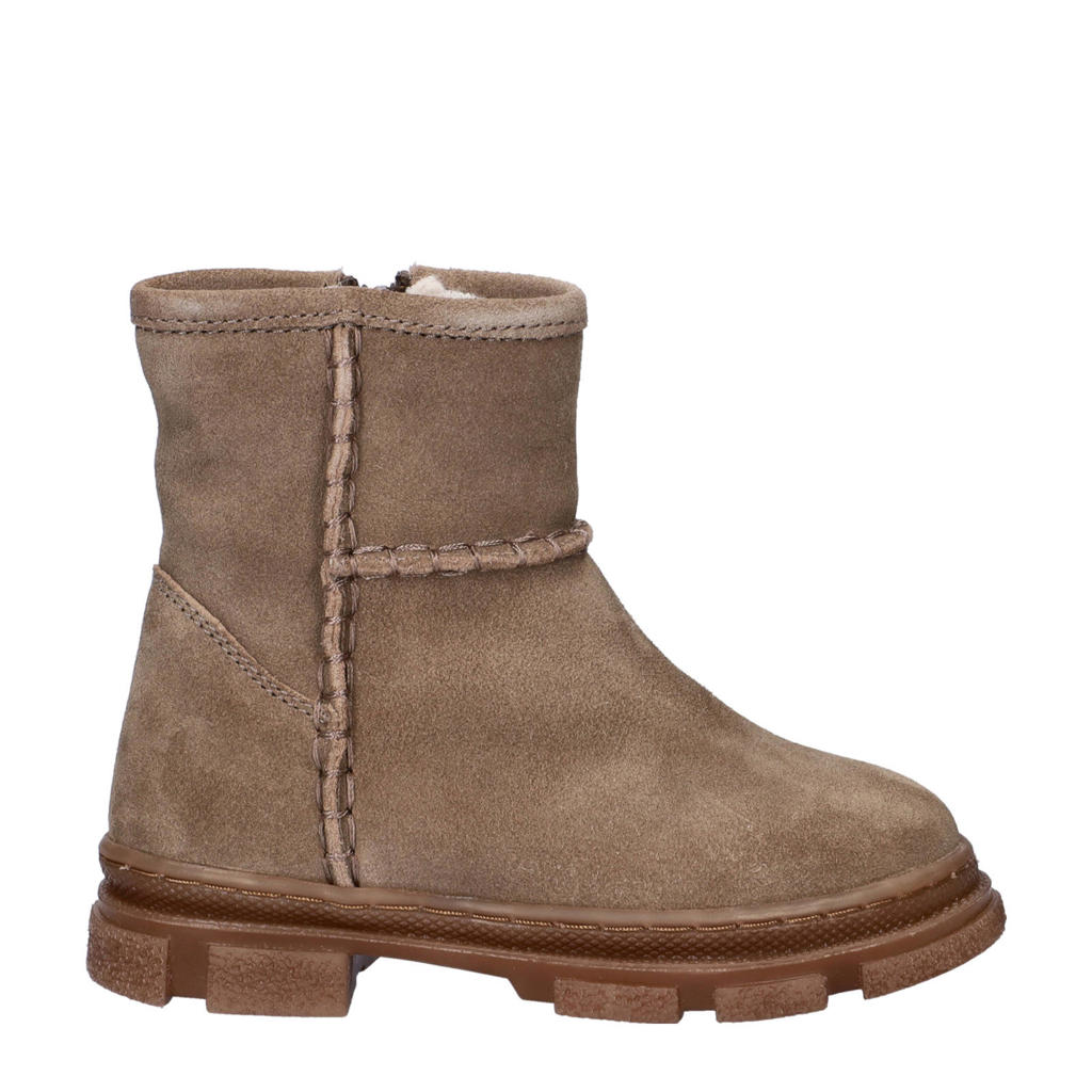Taupe meisjes Nelson Kids suède enkelboots met chunky hak en ritssluiting