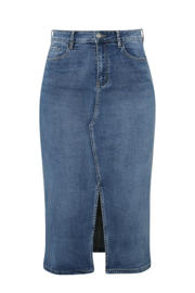 thumbnail: Medium blue denim dames Paprika van denim met effen, blinde knoopsluiting en split