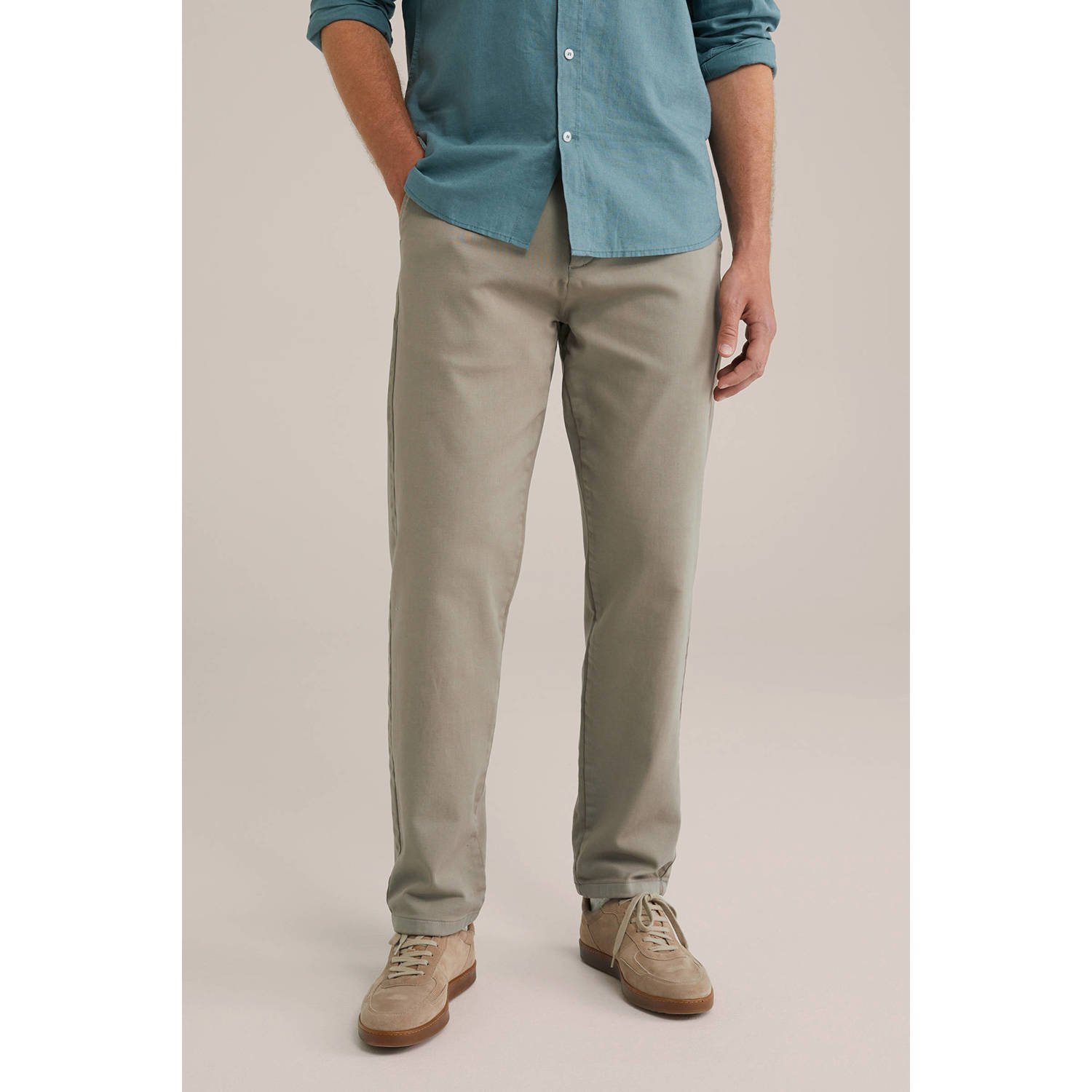 WE Fashion WE Fundamentals straight chino grijsgroen