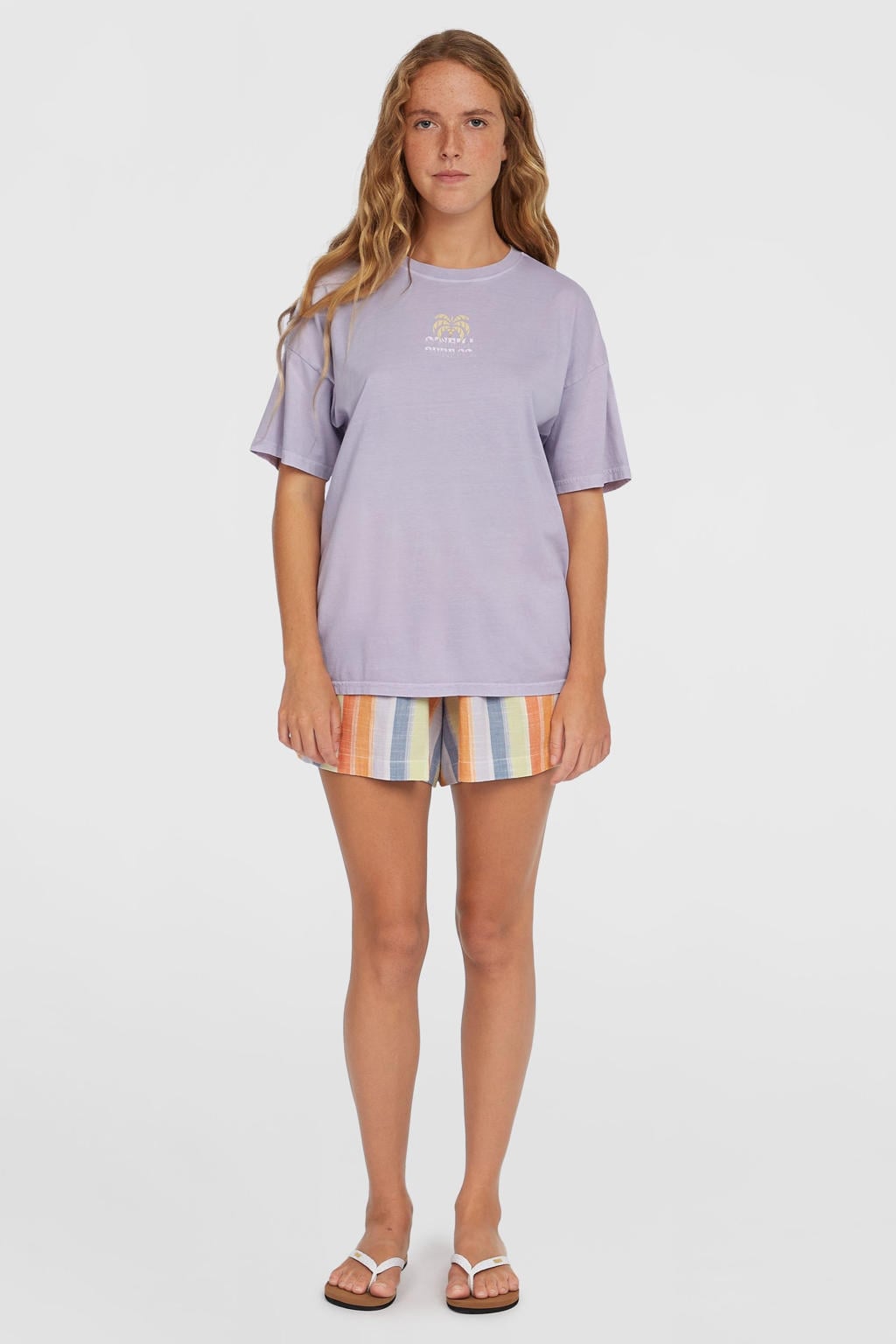 Lilakleurige dames O'Neill T-shirt van katoen met effen, korte mouwen en ronde hals