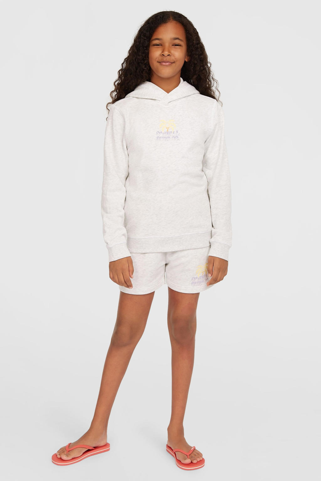 Grijs melange meisjes O'Neill hoodie melange van sweat materiaal met backprint, lange mouwen en capuchon