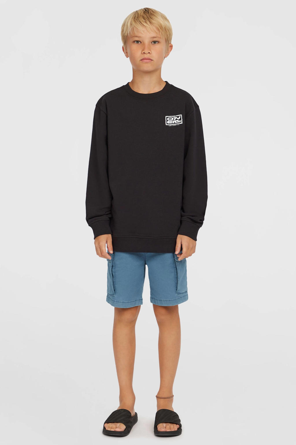 Zwarte jongens O'Neill sweater met printopdruk, lange mouwen, ronde hals en geribde boorden