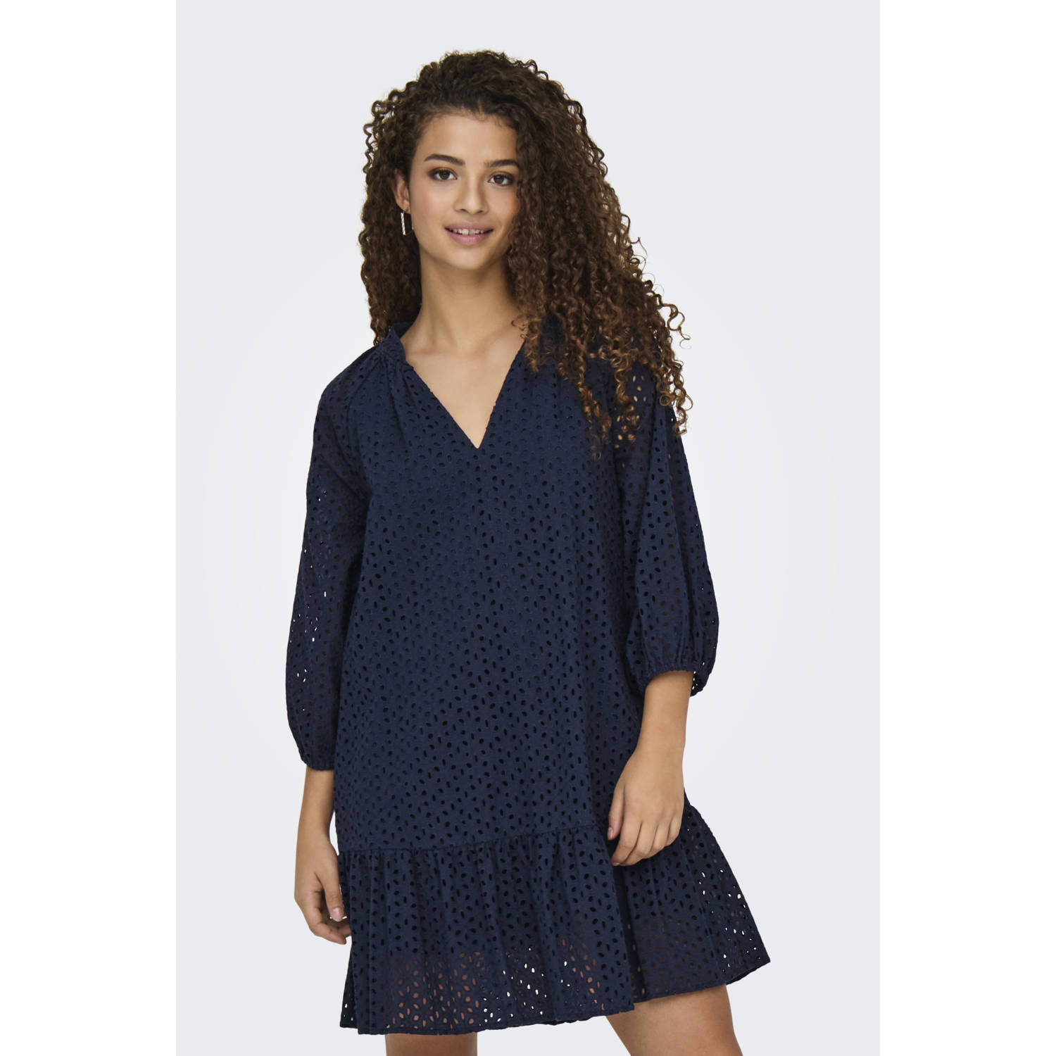 JDY midi jurk broderie marine