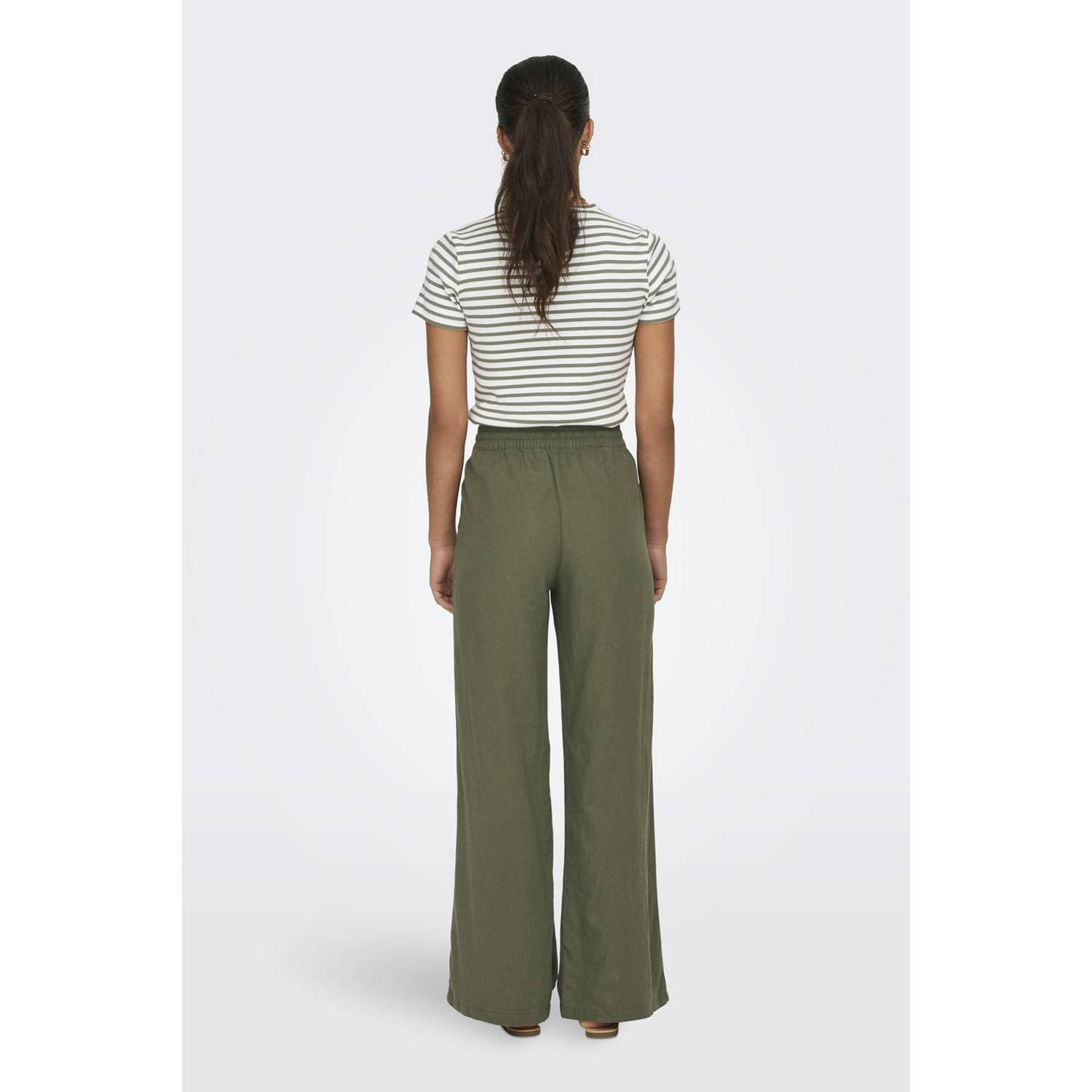 JDY linnen high waist casual broek groen