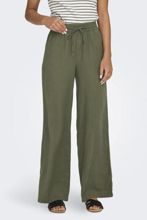 linnen high waist casual broek groen
