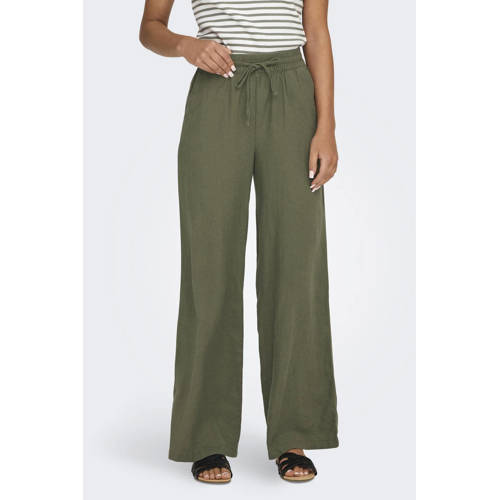 JDY linnen high waist casual broek groen afbeelding