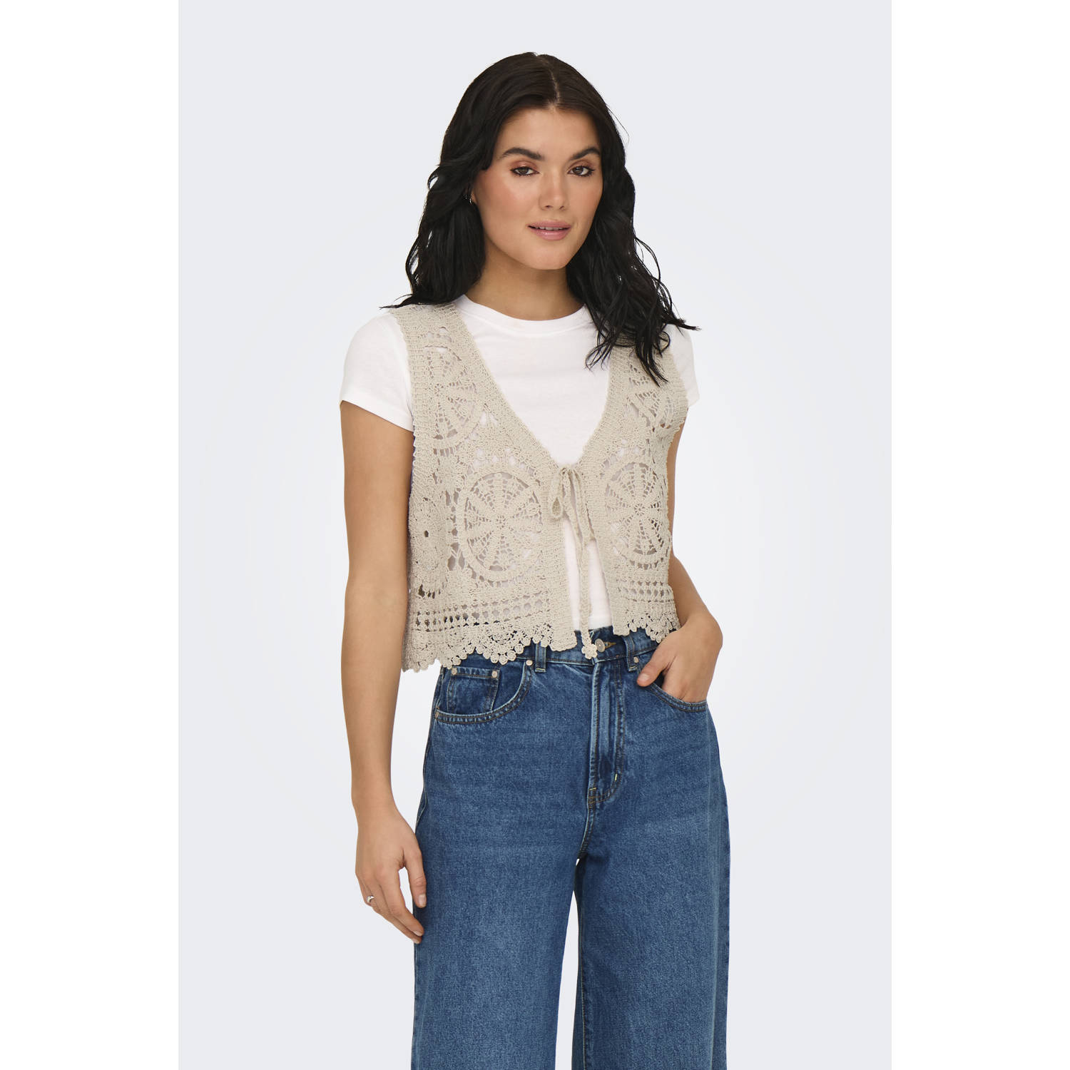 JDY gebreid vest ecru crochet