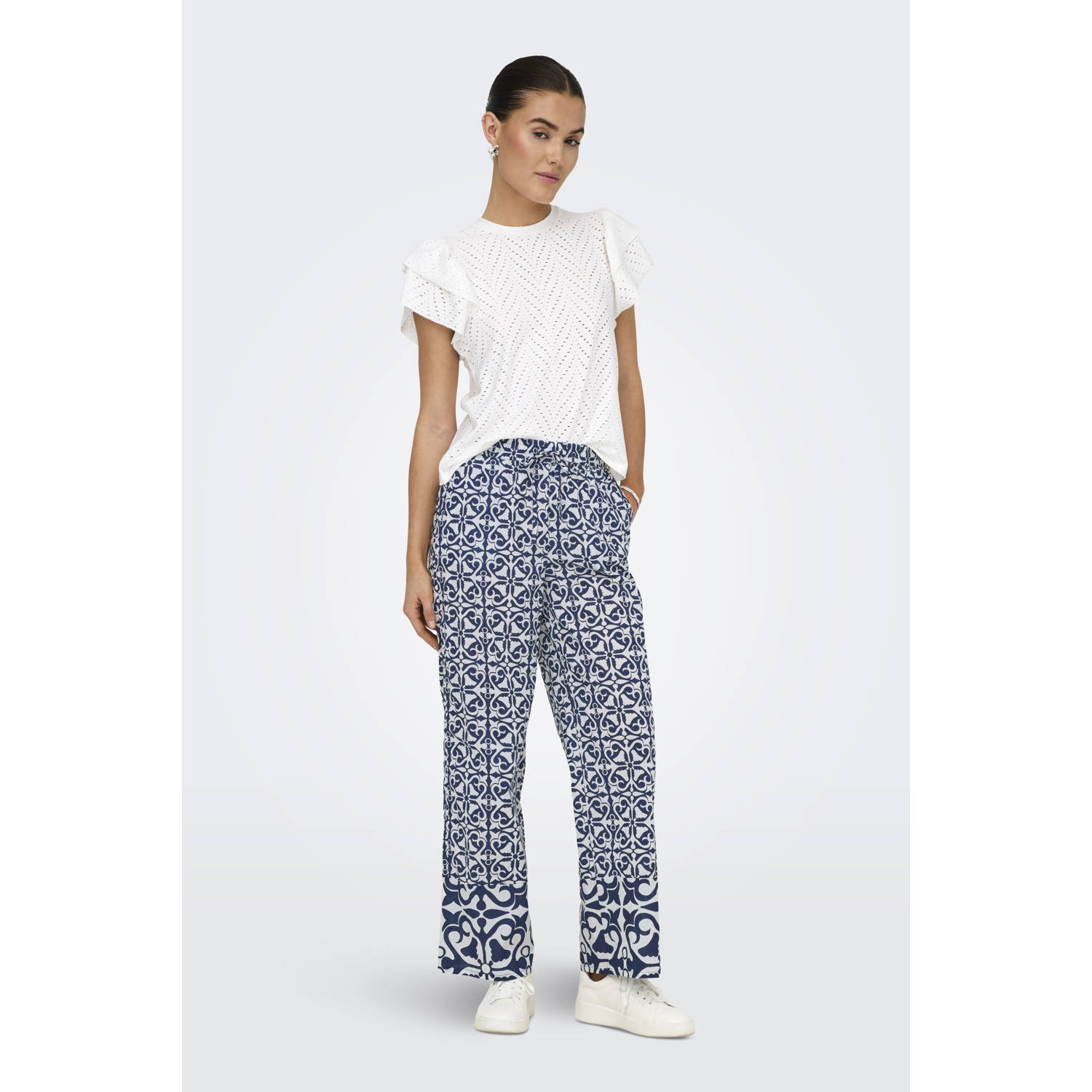JDY wide leg regular waist casual broek donkerblauw