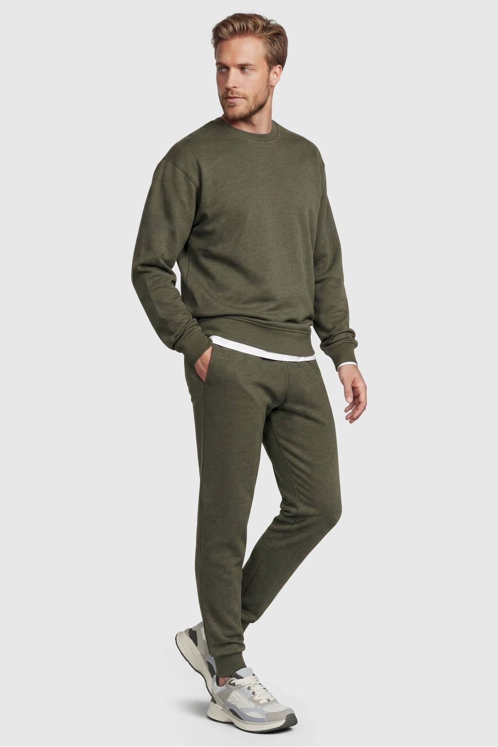 Anytime fleece joggingbroek khaki melange