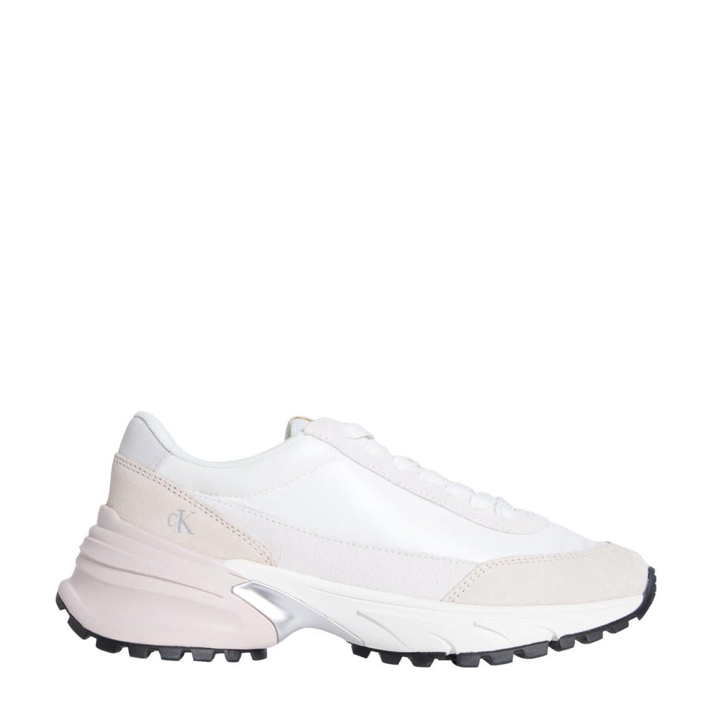 Wit en beige dames Calvin Klein Hike runner nylon sneakers met veters