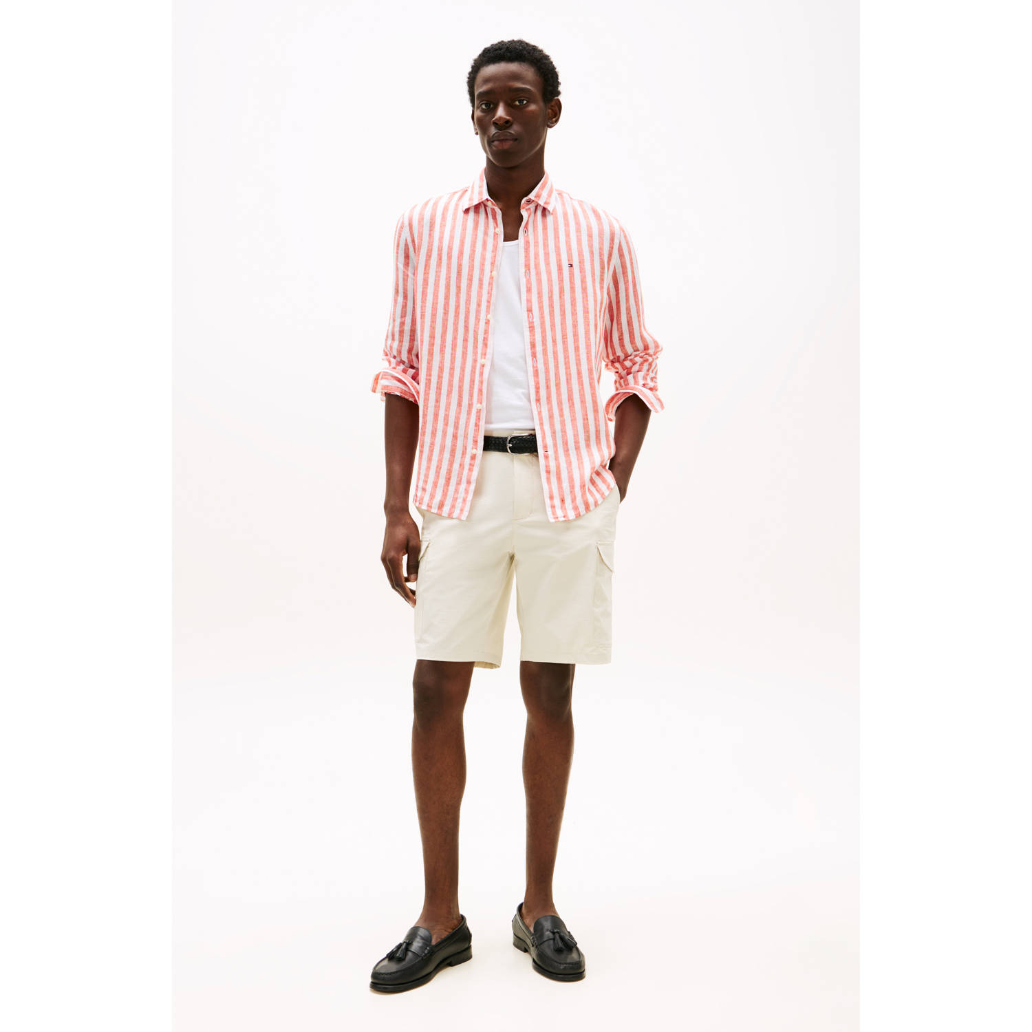 Tommy Hilfiger linnen casual overhemd koraalrood