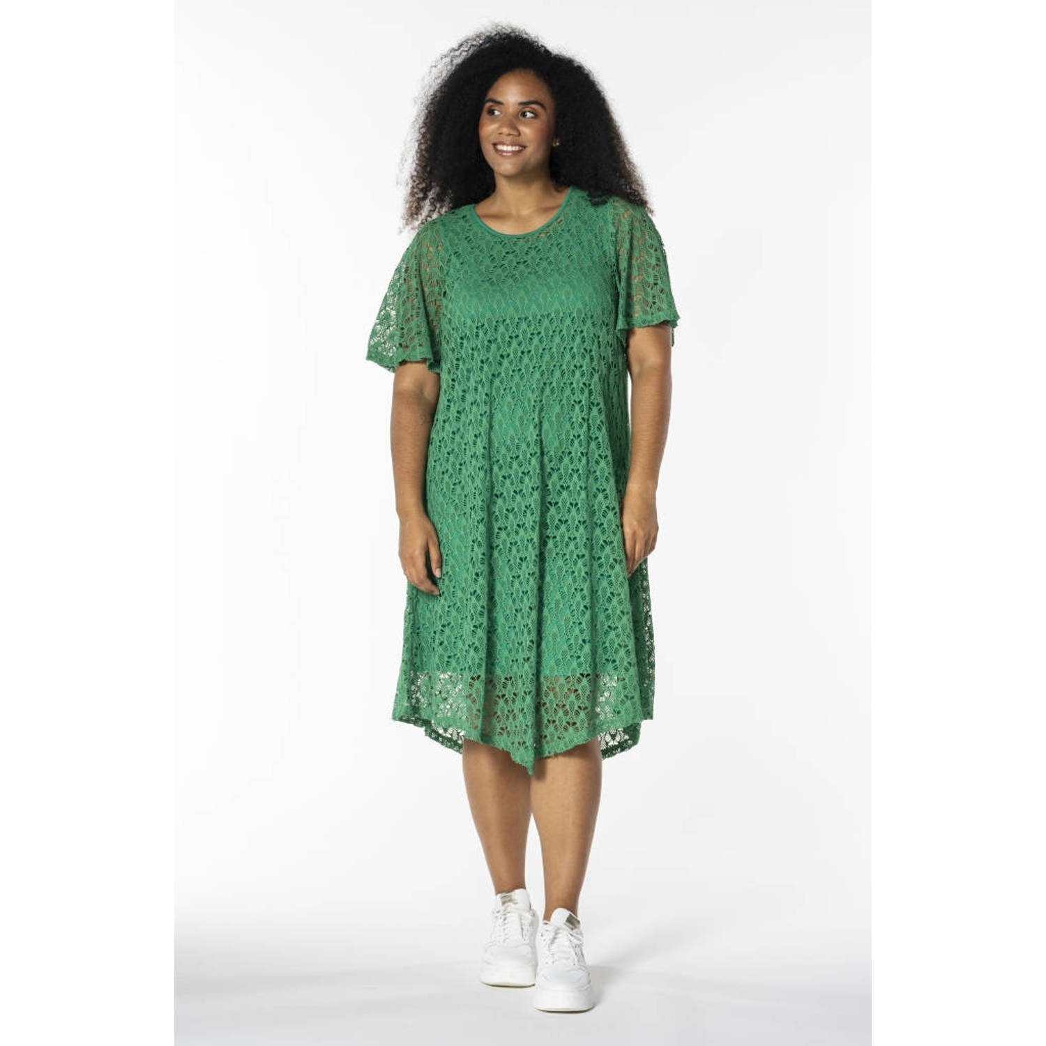 STUDIO kanten zomerjurk groen
