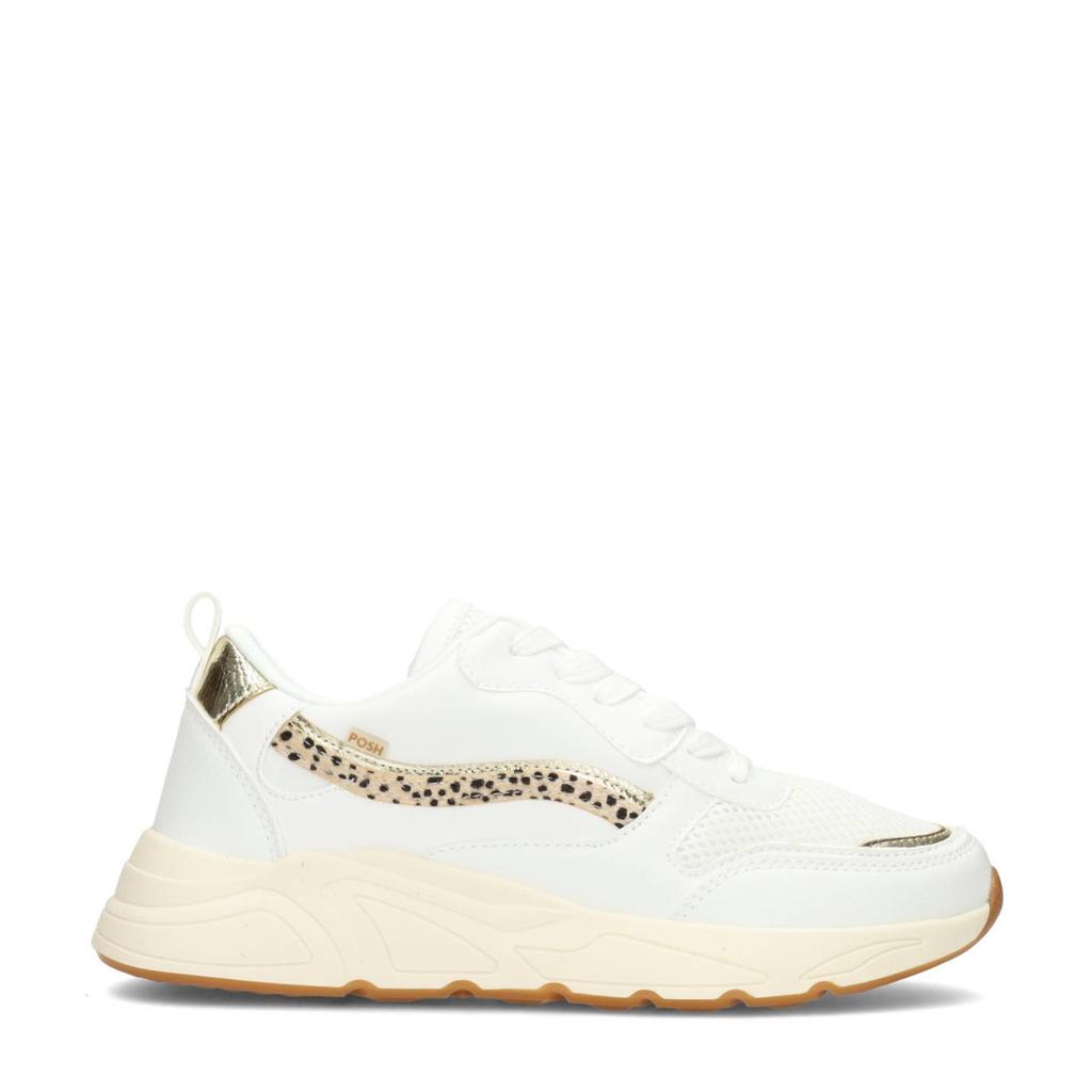 Ecru dames POSH by Poelman Charlie chunky sneakers van synthetisch materiaal met veters