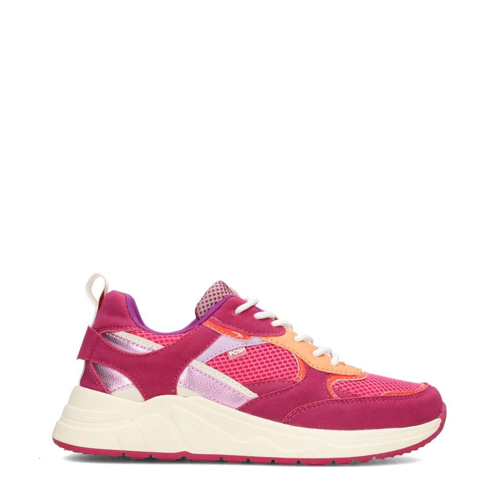Roze dames POSH by Poelman Rosie chunky sneakers van synthetisch materiaal met veters