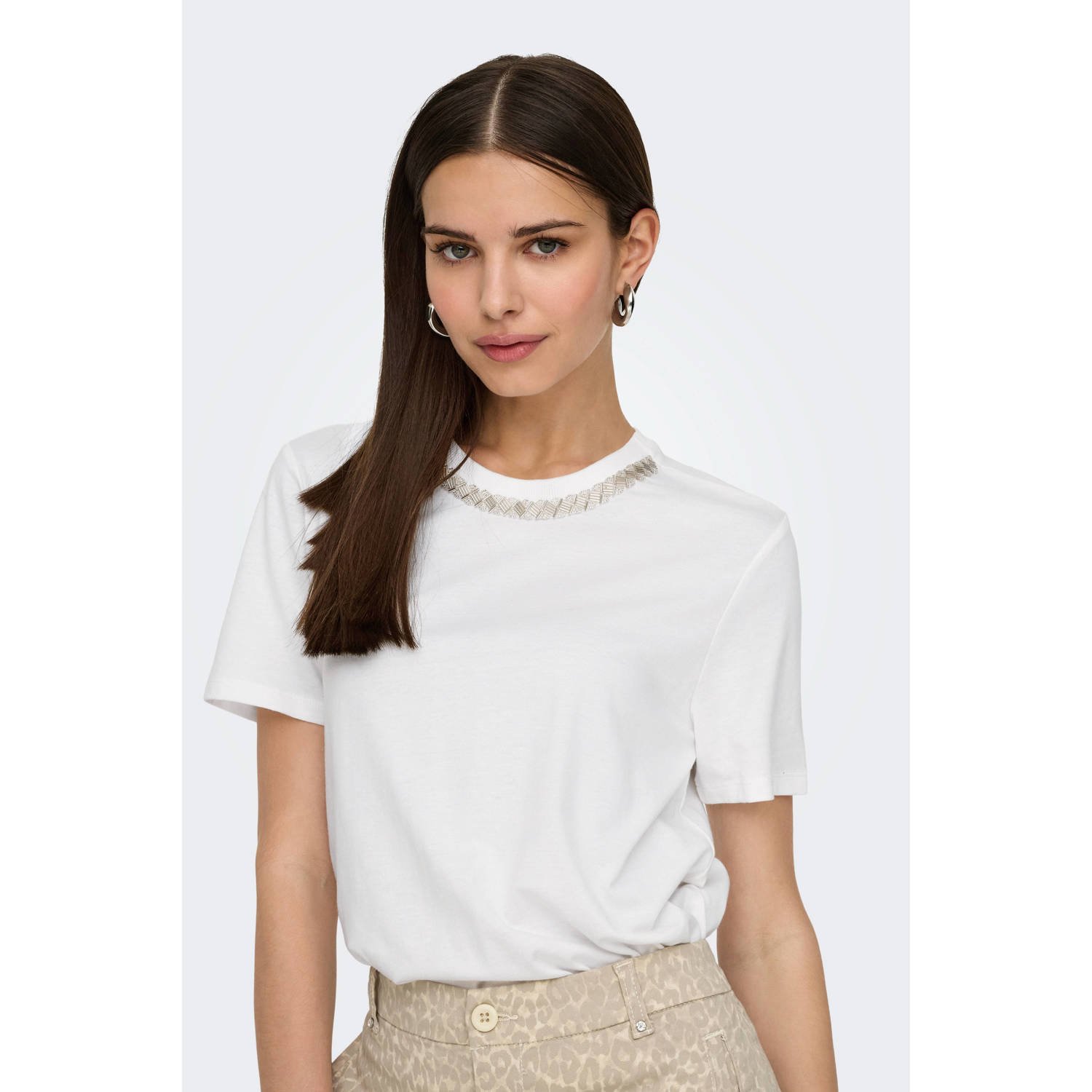 Only Shirt met korte mouwen ONLPARKER S S O-NECK BLING TOP BOX JRS