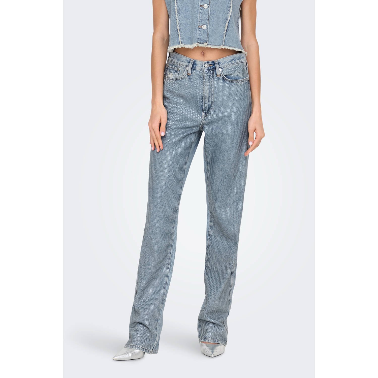 Only Rhinestone Embellished Denim Jeans Blue Dames
