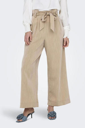 wide leg high waist casual broek zand