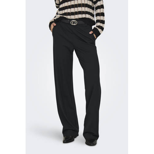 ONLY wide leg regular waist casual broek zwart afbeelding