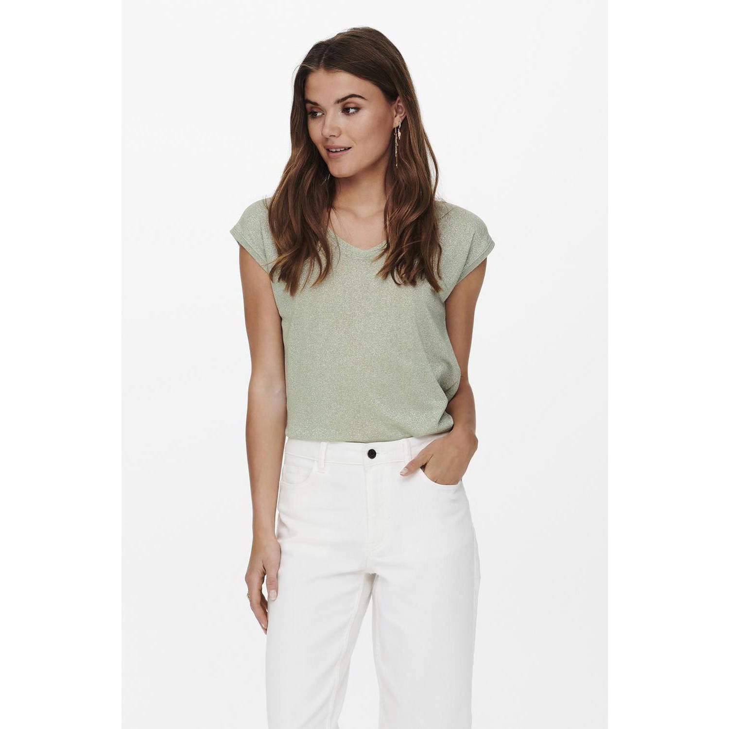 ONLY top met lurex lichtgroen