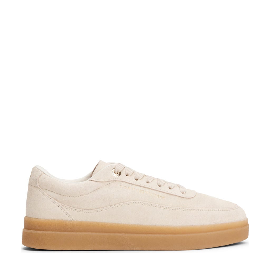 Beige dames Tommy Hilfiger suède sneakers met veters