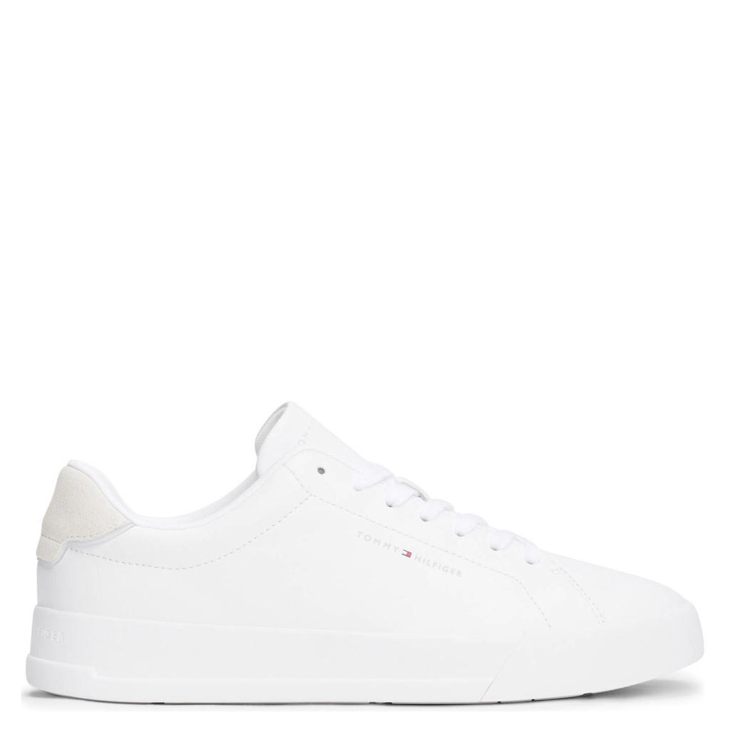 Witte heren Tommy Hilfiger leren sneakers van 80% leer/20% polyurethaan met veters