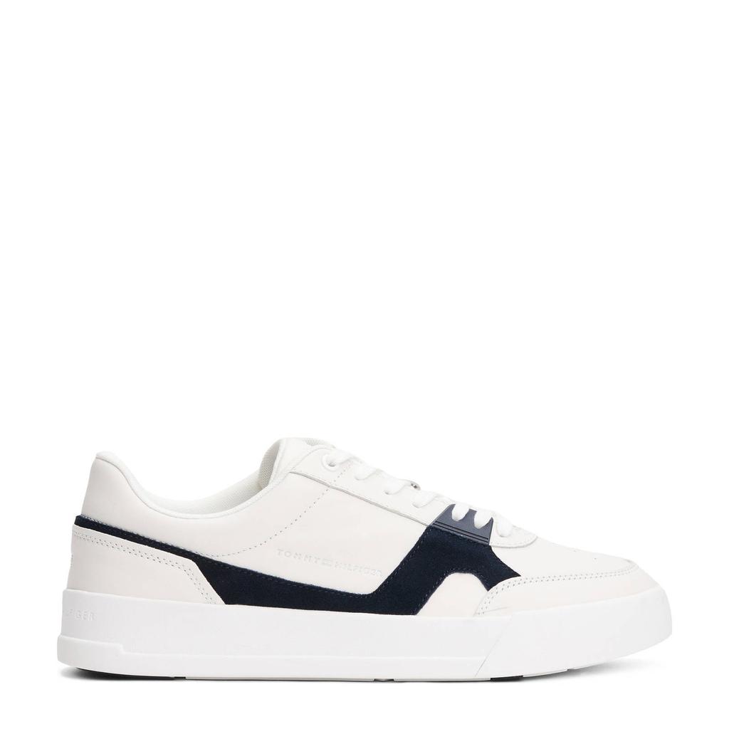 Wit en donkerblauwe heren Tommy Hilfiger leren sneakers met veters