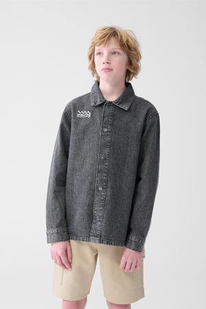 denim overshirt met backprint grijs