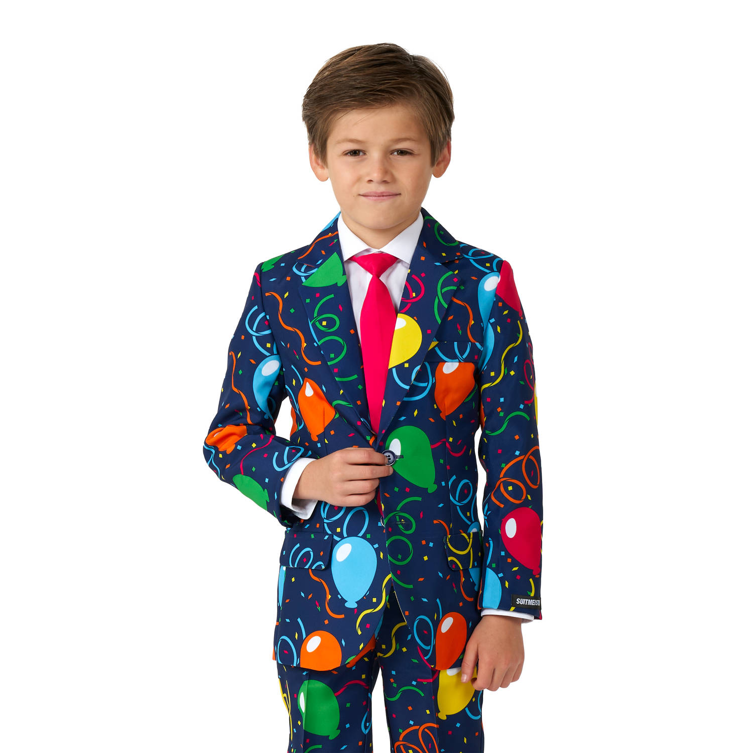 Suitmeister twee delig pak met stropdas donkerblauw groen rood
