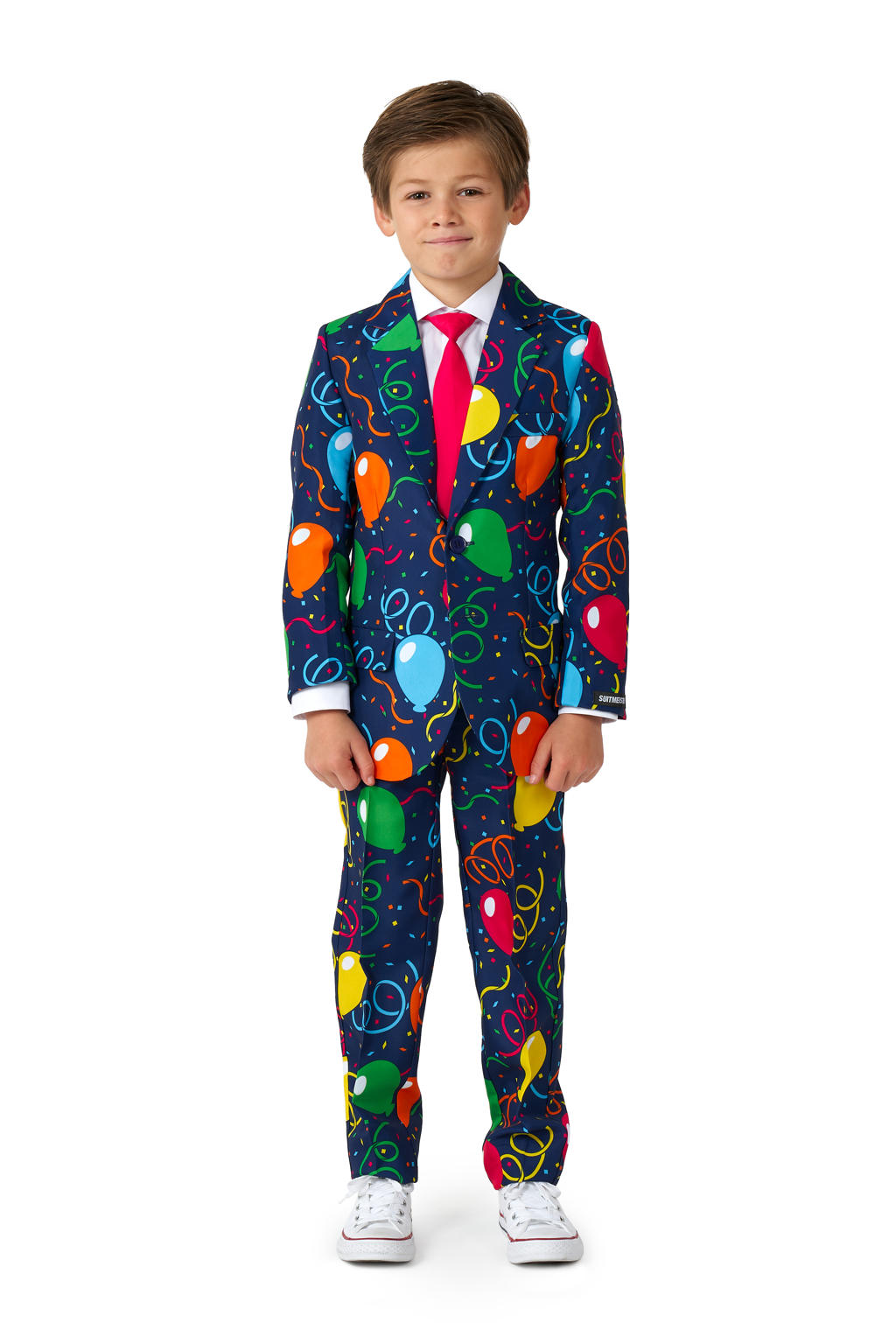 Suitmeister kostuum met stropdas donkerblauw/groen/rood