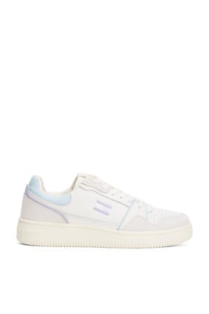leren sneakers wit/lila/lichtblauw