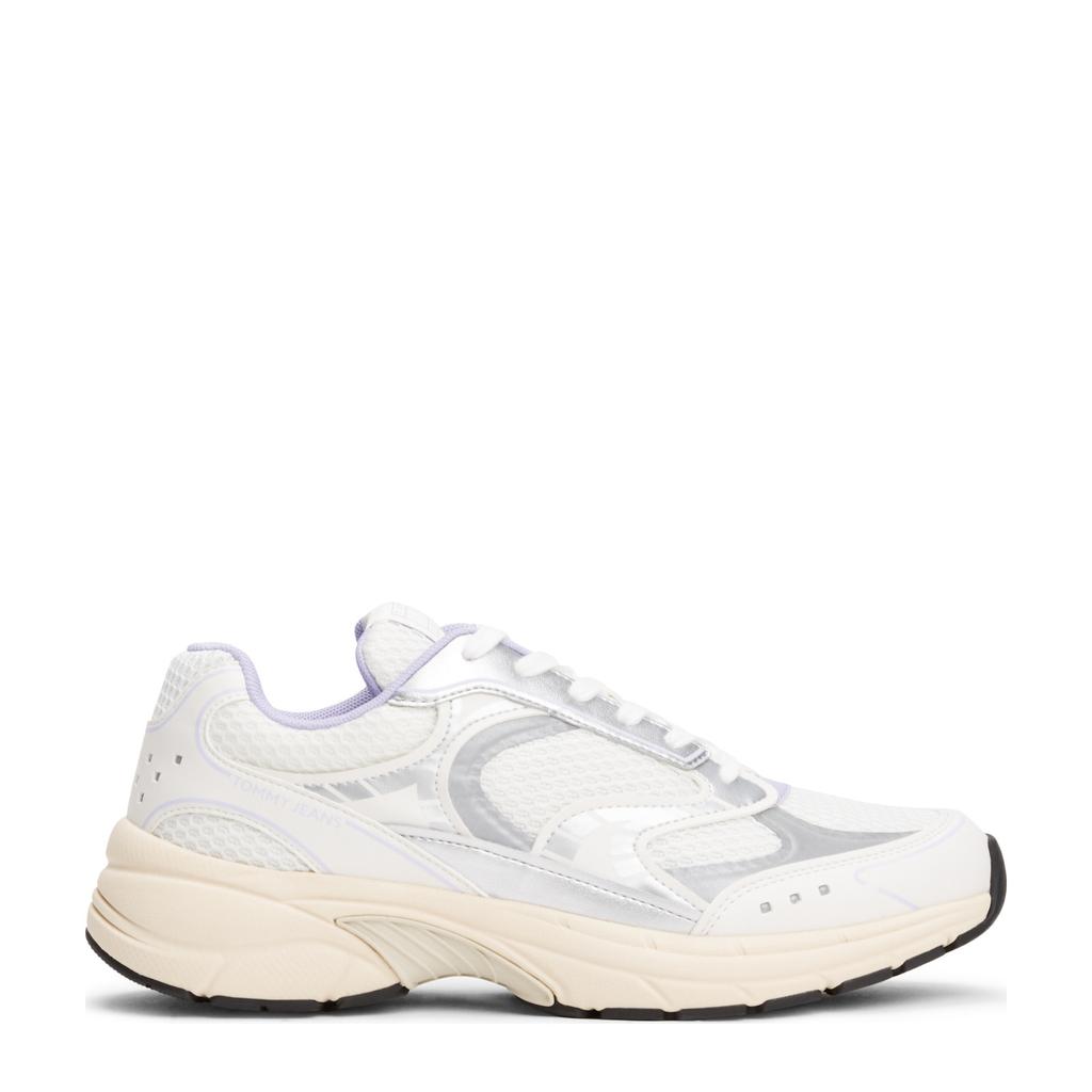 Wit en lilakleurige dames Tommy Jeans chunky sneakers van textiel en imitatieleer met veters
