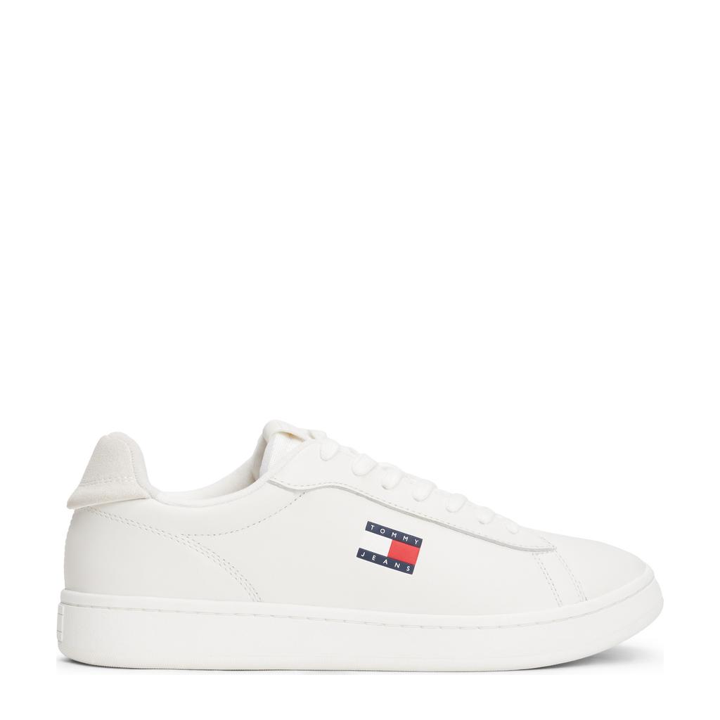 Witte heren Tommy Jeans leren sneakers met veters