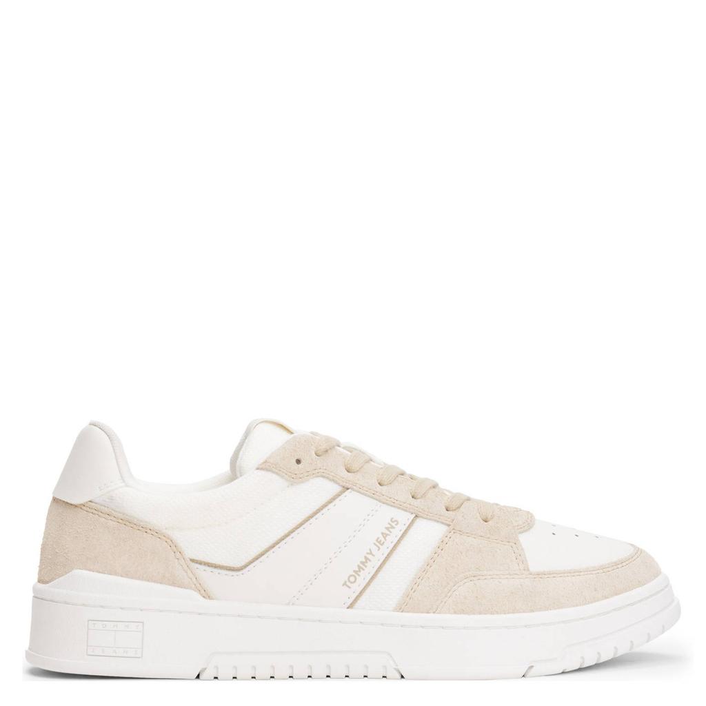 Beige en witte heren Tommy Jeans suède sneakers met veters