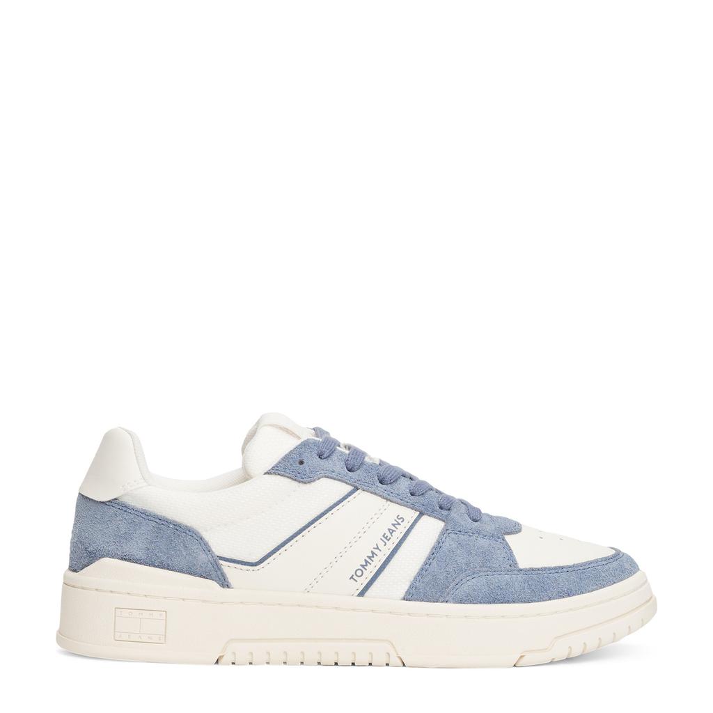 Wit en blauwe heren Tommy Jeans leren sneakers met veters