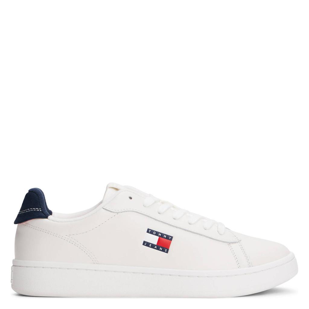 Wit en blauwe dames Tommy Jeans leren sneakers met veters