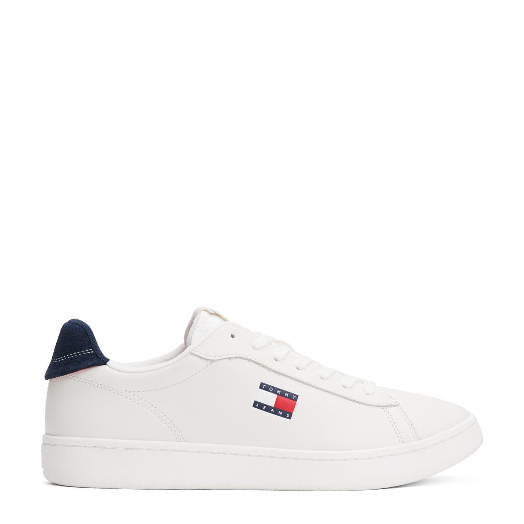 Wit en blauwe heren Tommy Jeans leren sneakers met veters