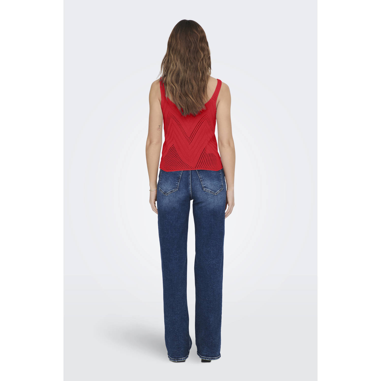 JDY mouwloze top rood gebreid