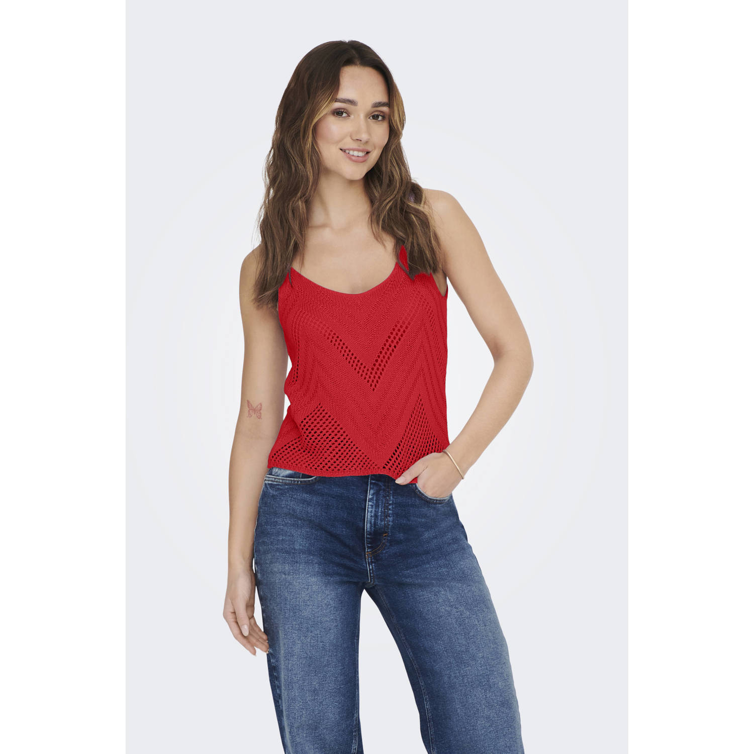 JDY mouwloze top rood gebreid