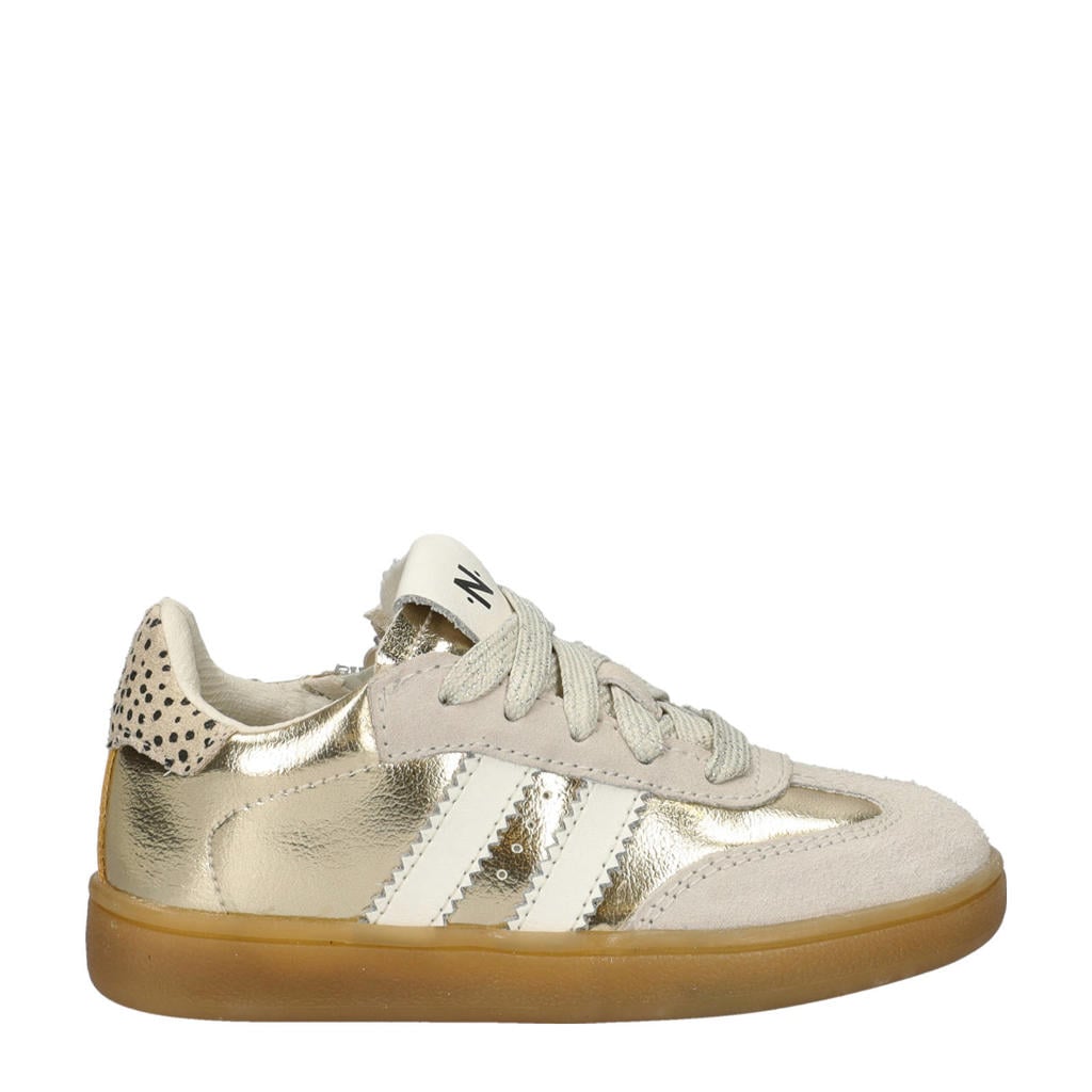 Gouden meisjes Nelson Kids sneakers van suède/leer met rits- en vetersluiting