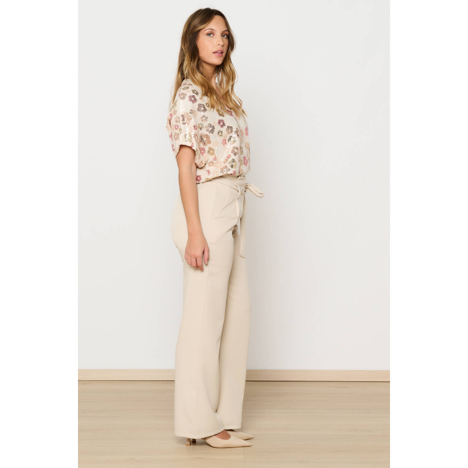 LOLALIZA glitter top ecru met pailletten