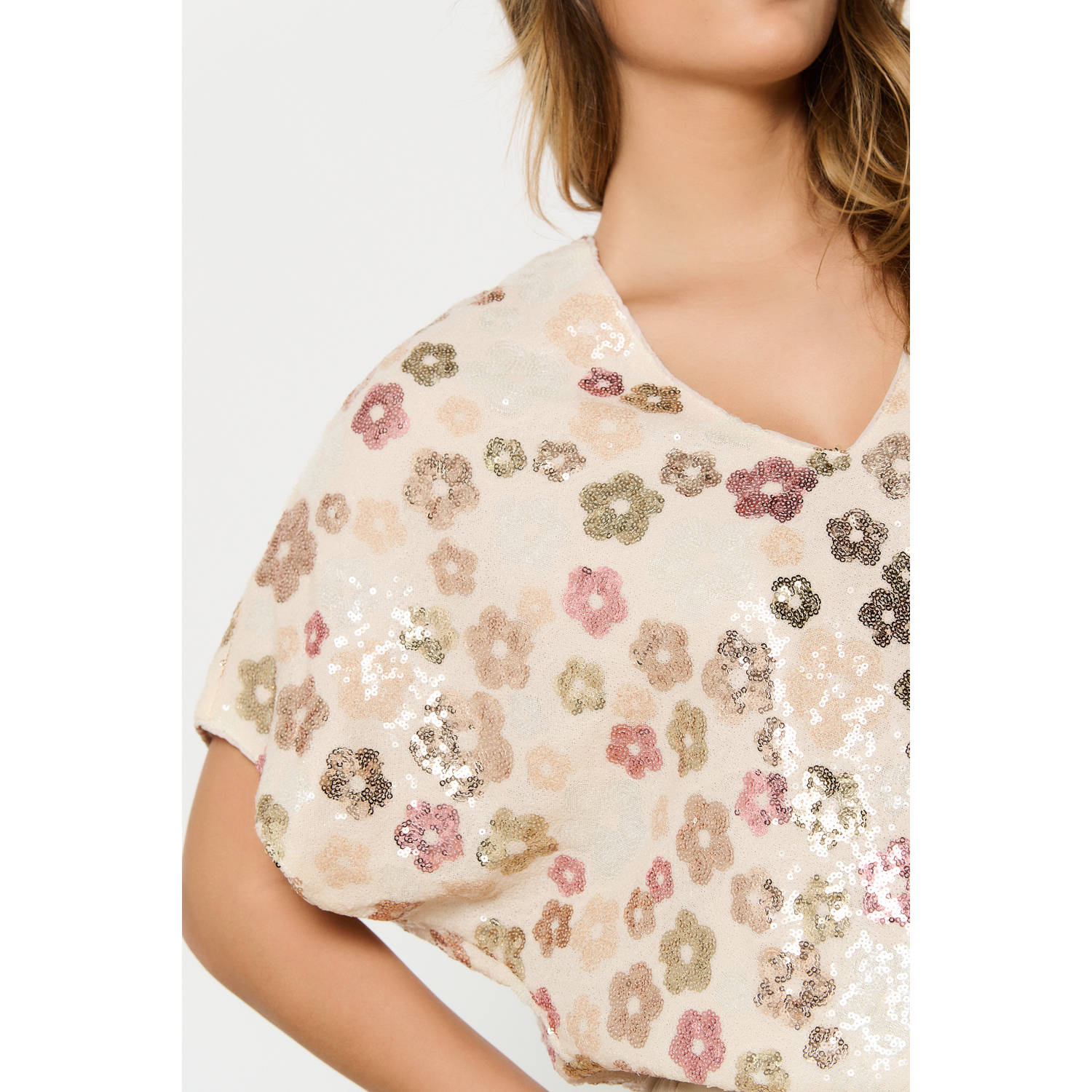 LOLALIZA glitter top ecru met pailletten