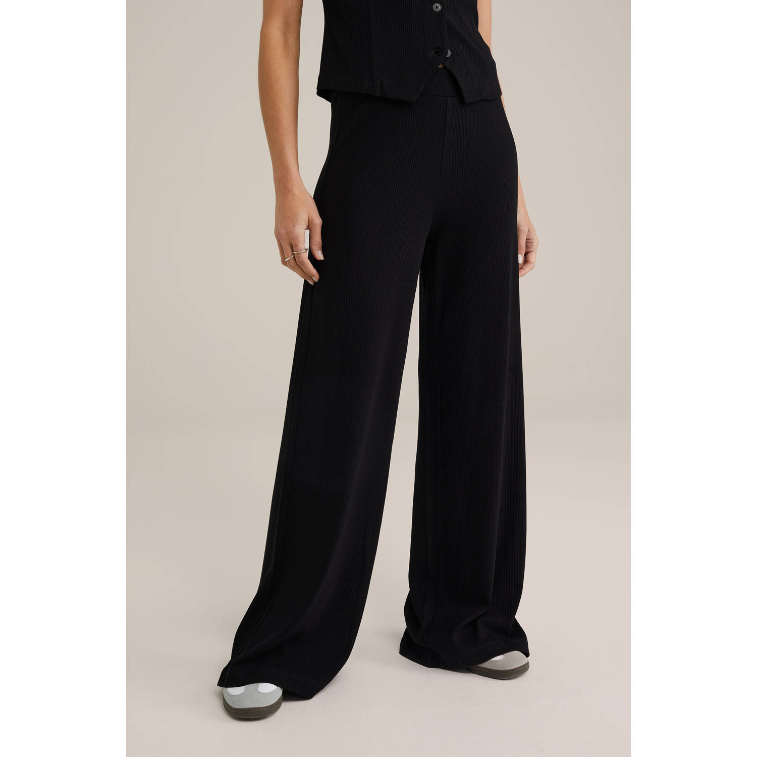 WE Fashion regular waist broek zwart rib gebreid