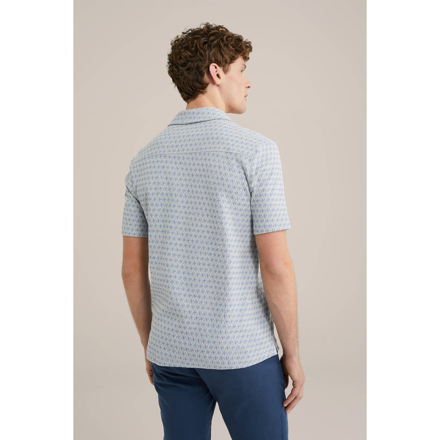 WE Fashion regular polo met ingebreid patroon lichtblauw