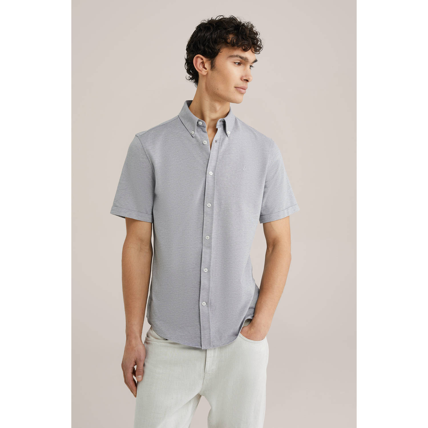 WE Fashion WE Fundamentals slim fit casual overhemd grijs