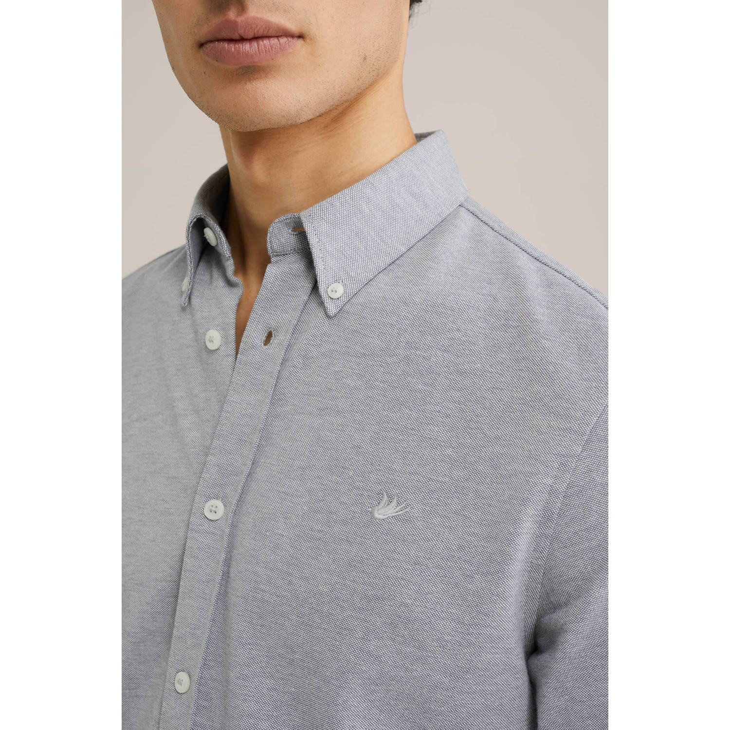 WE Fashion WE Fundamentals slim fit casual overhemd grijs