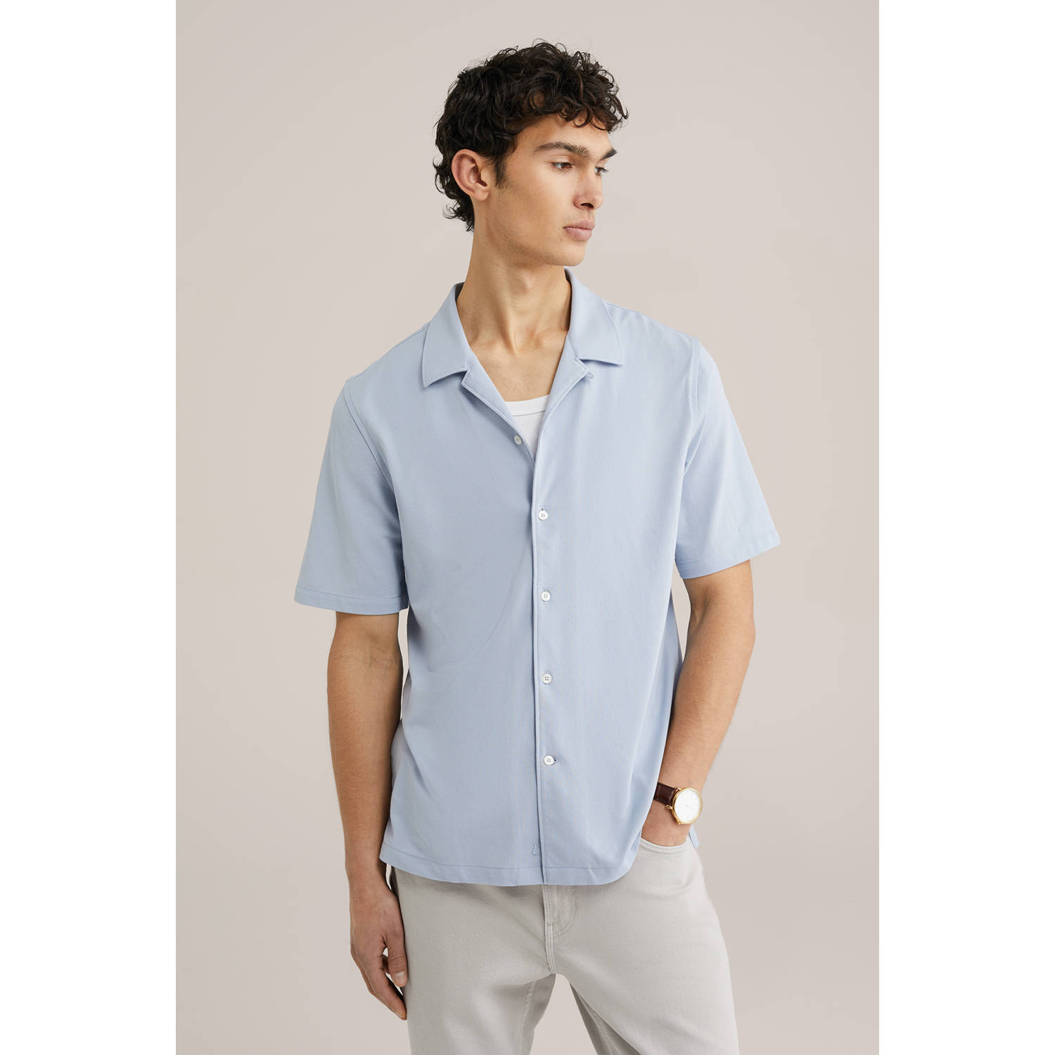 WE Fashion WE Fundamentals casual overhemd lichtblauw
