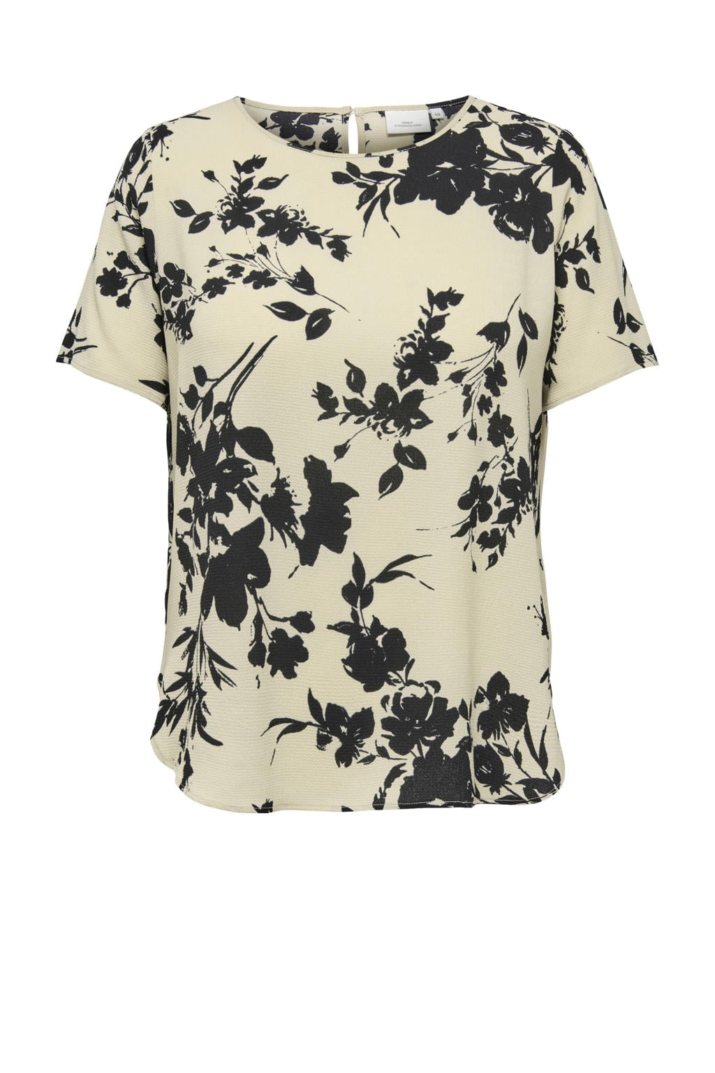 Zwarte dames ONLY CARMAKOMA top van polyester met effen, korte mouwen, ronde hals en geweven detail