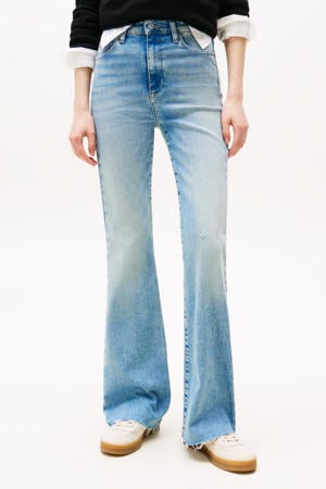 high waist flared jeans medium blue denim
