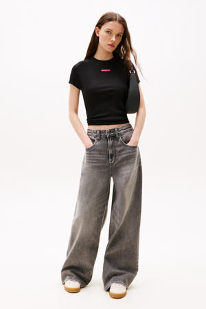 cropped top zwart rib gebreid